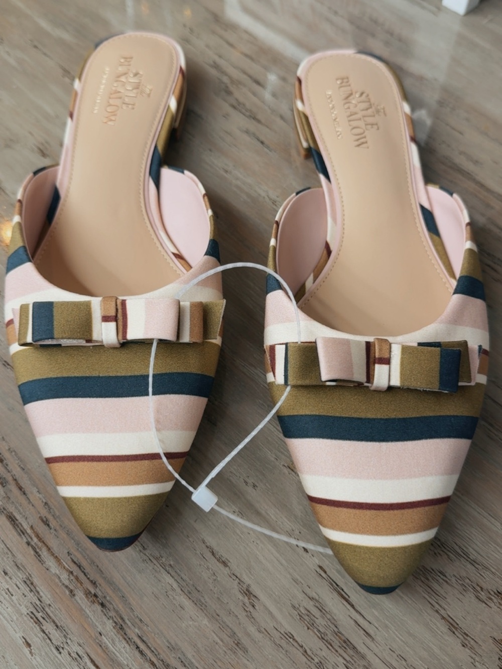 ANTONIO MELANI x the  bungalow style Chez Striped bow Pointed Mules with Bow